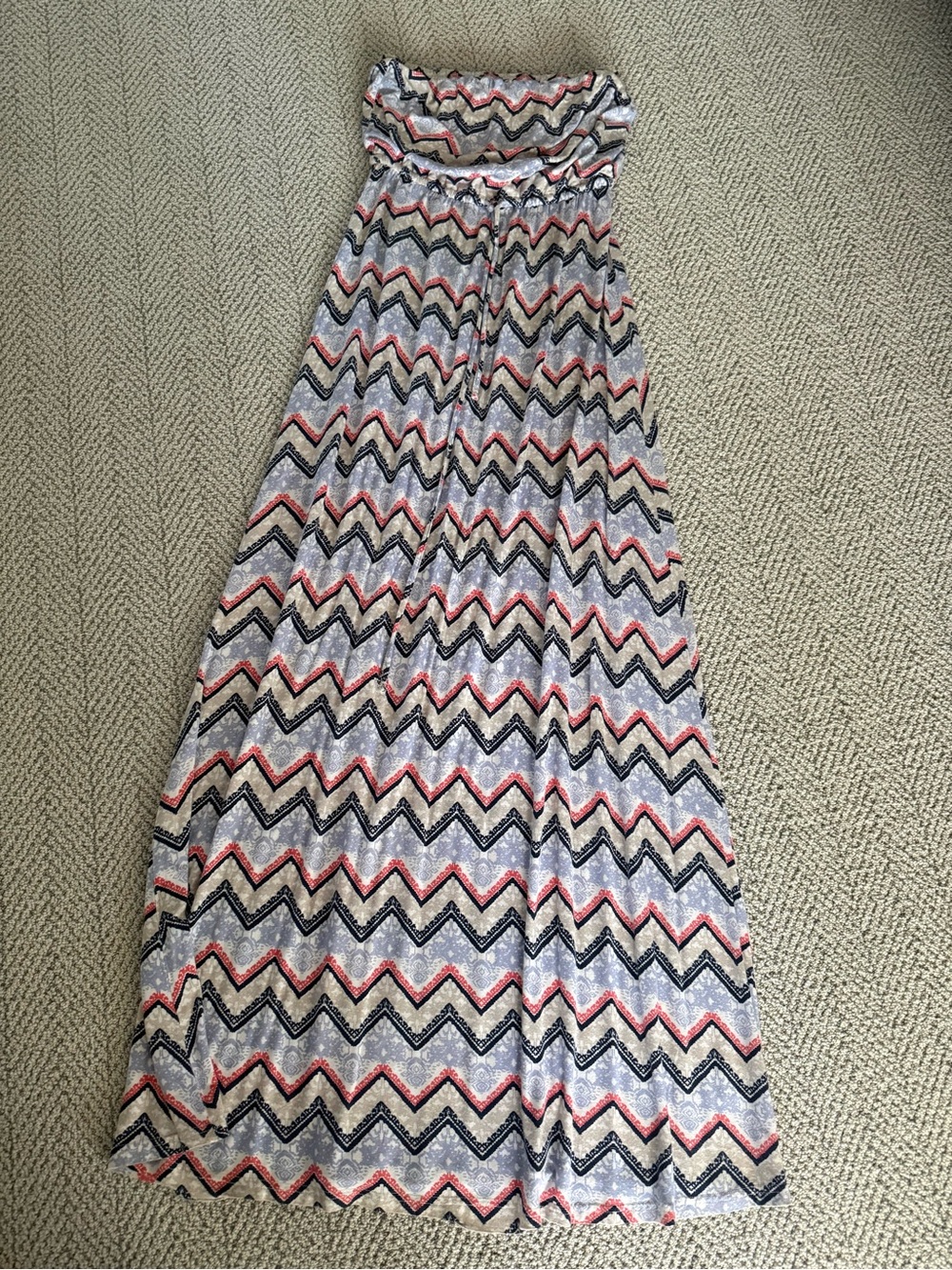 Skies Are Blue Chevron Maxi Dress in Pink, Navy and Cream